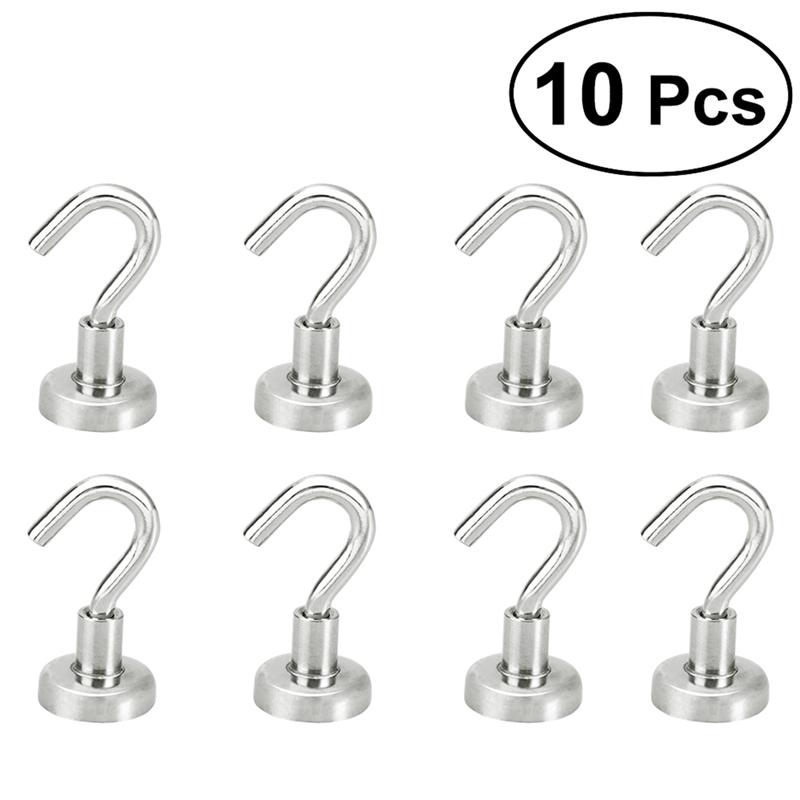 LUOEM Strong Magnetic Hooks Power Hook Holder Hooks Heavy Duty Wall Hooks Hanger Key Coat Cup Hanging Hanger for Home Storage: 6pcs / Silver