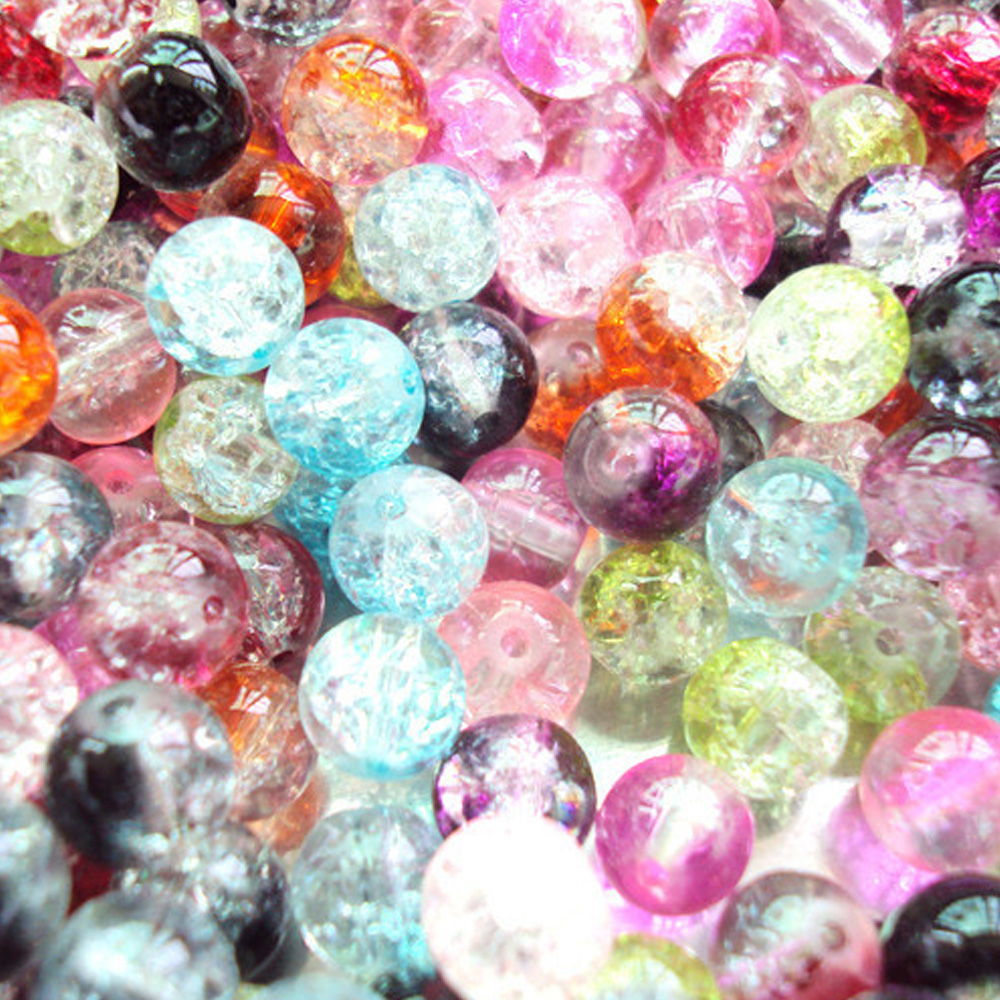 100pcs 8mm Crackle Glass Beads Ball Loose Spacer Beading Supplies for Bracelet Necklace Jewelry