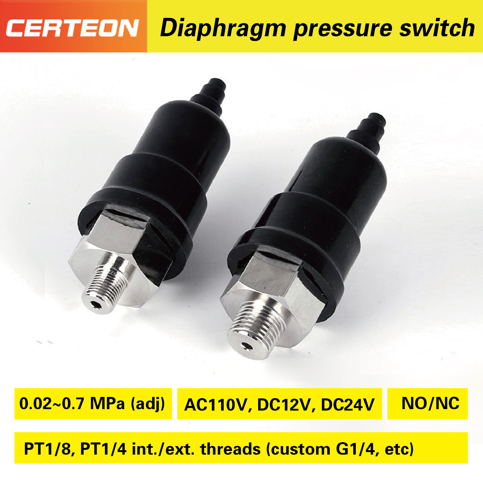 QPM11-NO QPM11-NC Adjustable Air Pressure Switch 1/4 1/8 Inch Pneumatic Diaphragm Hydraulic Pressure Control for Compressor
