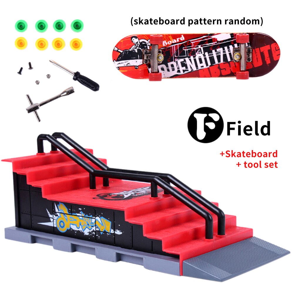 Finger Skateboard Set - Mini Park Ramp Track - ABS Plastic - 28x11x18cm - Removable Deck: F