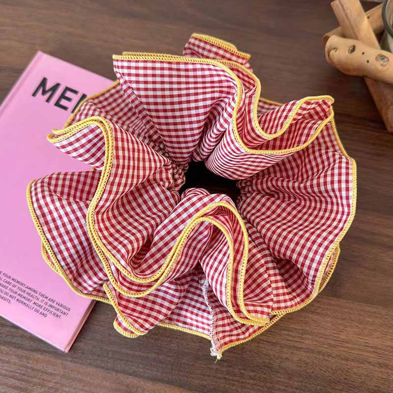 Retro Colorful Lattice Ruffles Hair Scrunchies Headbands for Women Girls Sweet Romantic Hair Rope Rubber Band Hair Accessories: green