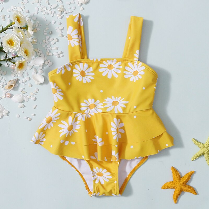 Sommer Kleinkind Baby Mädchen Bademode Nette Gänseblümchen Druck Quadrat Kragen Ärmellose Badeanzug Kleinkind lässig Badeanzug Bademode