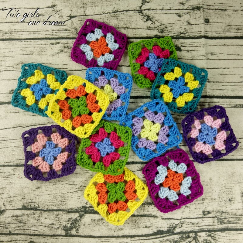 Diy virkade doilies flerfärgade glasunderlägg fyrkantiga bordsmattor dekoration handgjord virkad koppdyna 9cm yllekläder lapp 50 st/lot