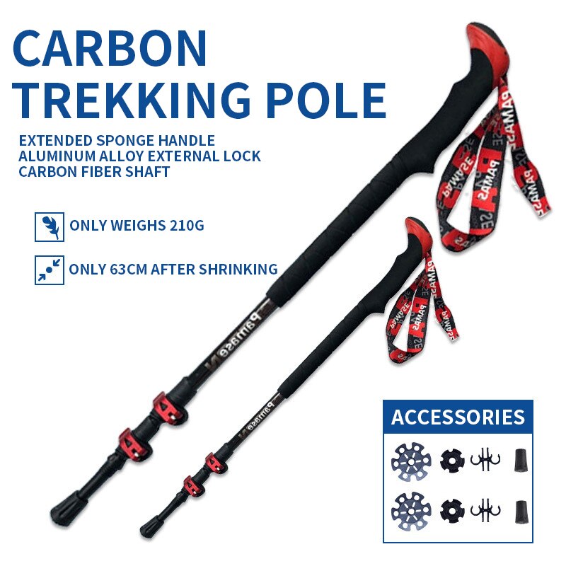 Carbon Trekking Pole PS-03 Folding Mountaineering Off-road Telescopic Cane Telescopic Three-section External Locking Cane