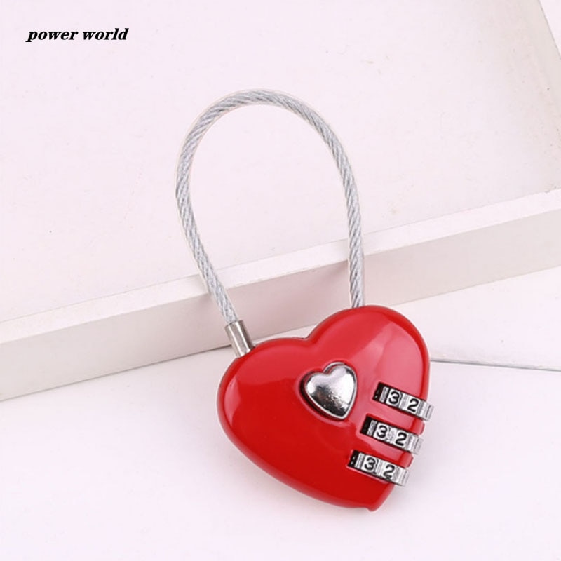 Zink legering wire reb adgangskode lås mini kærlighed hjerte form adgangskode hængelås rejse bagage pakke adgangskode lås