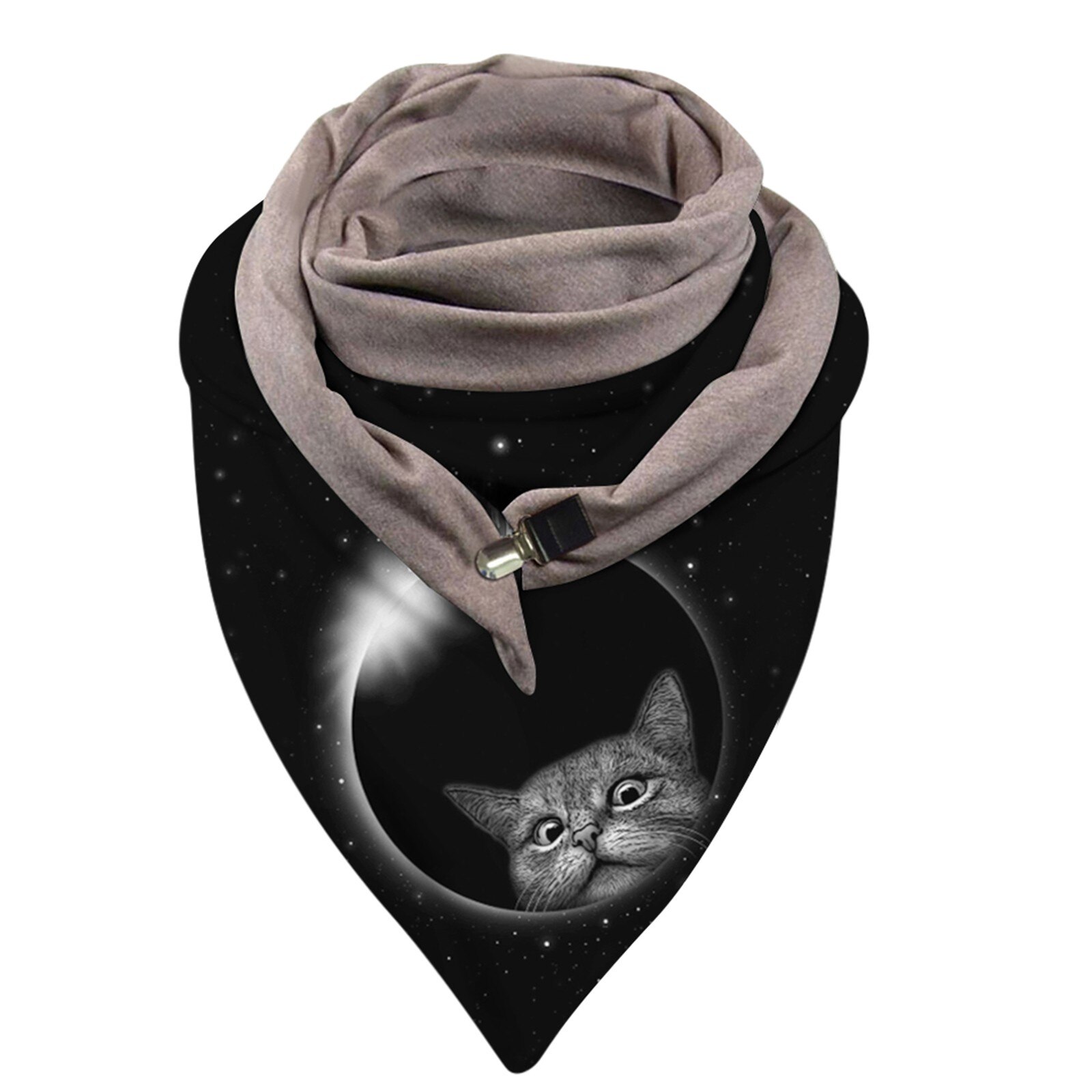 Bufanda estilo hijab con estampado de gato para mujer, chal multiusos con botón Retro, 80cm-100cm, para invierno: 1