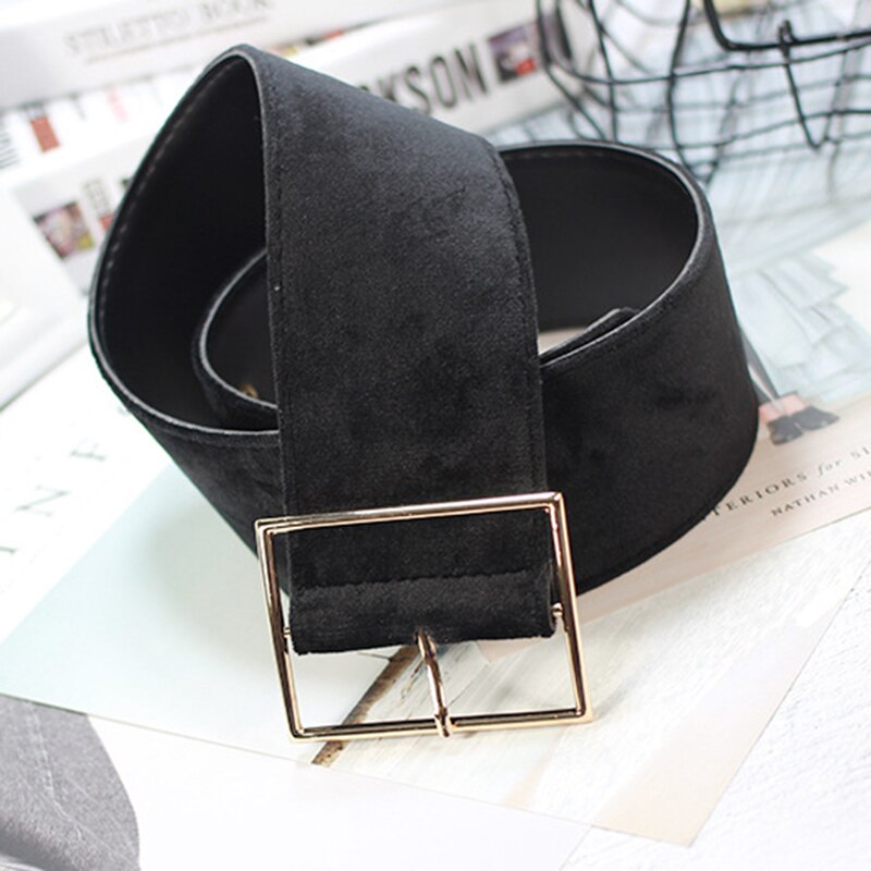 1 Pc Retro Lange Fluwelen Riem Ronde Vierkante Metalen Pin Gesp Decoratieve Casual Brede Tailleband Mode Vrouwelijke Jurk Jas Trui riem