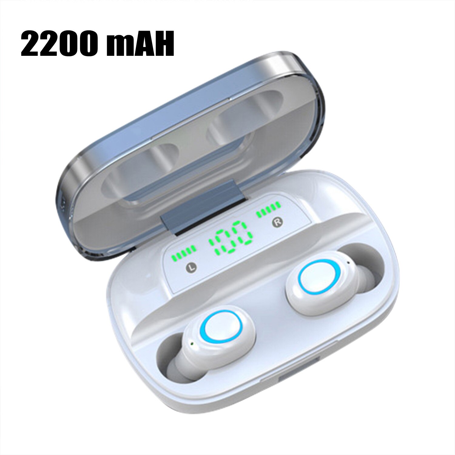 IPX7 Waterdicht Bluetooth oortelefoon 9D Stereo Draadloze Hoofdtelefoon Headset Met 3500mAh Power Bank TWS 5.0 Bluetooth Oordopjes: Touch control white