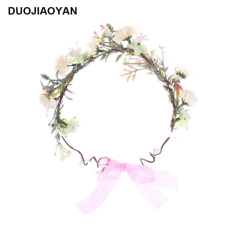 DUOJIAOYAN Color Flower Crown Tiara bridal Hair Wreath Women Fabric Artificial Flower Headband Wedding Hair Accessories: White