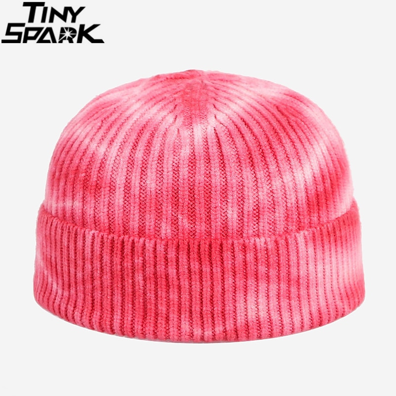 Men Hip Hop Tie Dye Knitted Hats Harajuku Streetwear Skullies Beanies Hats Autumn Winter Soft Cotton Warm Caps Japanese Style