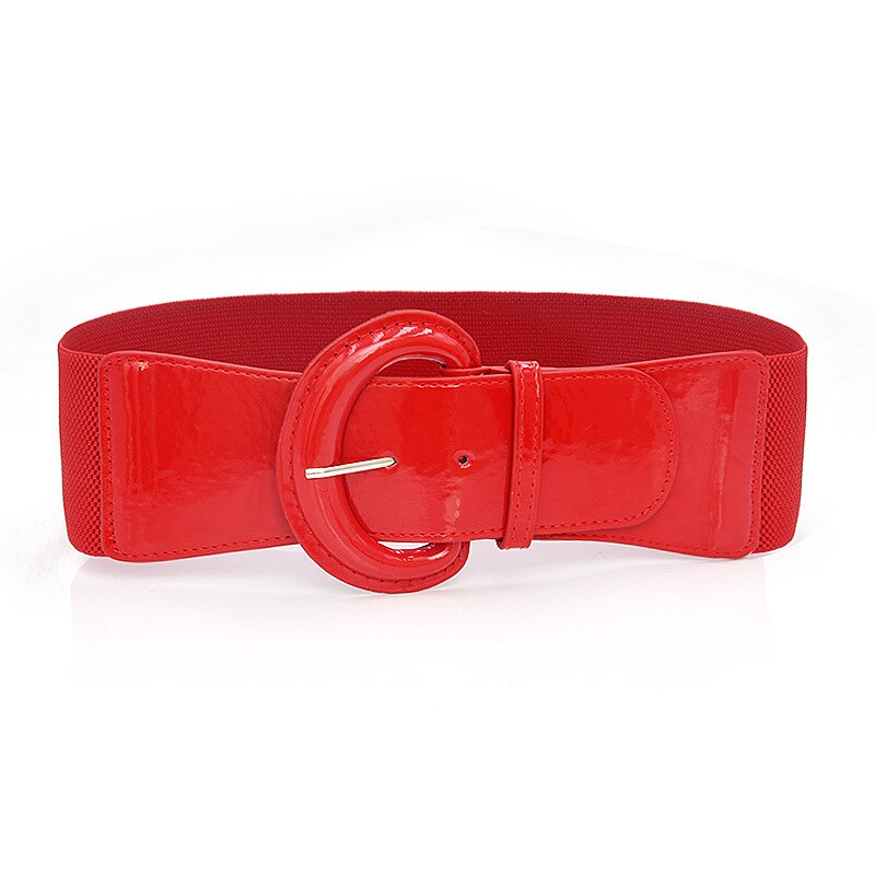 Pu lakleren damesriem, stevige tailleband, taillecorsetriemen, elastische cummerbunds, gespen in grote maten, brede riem: Rood