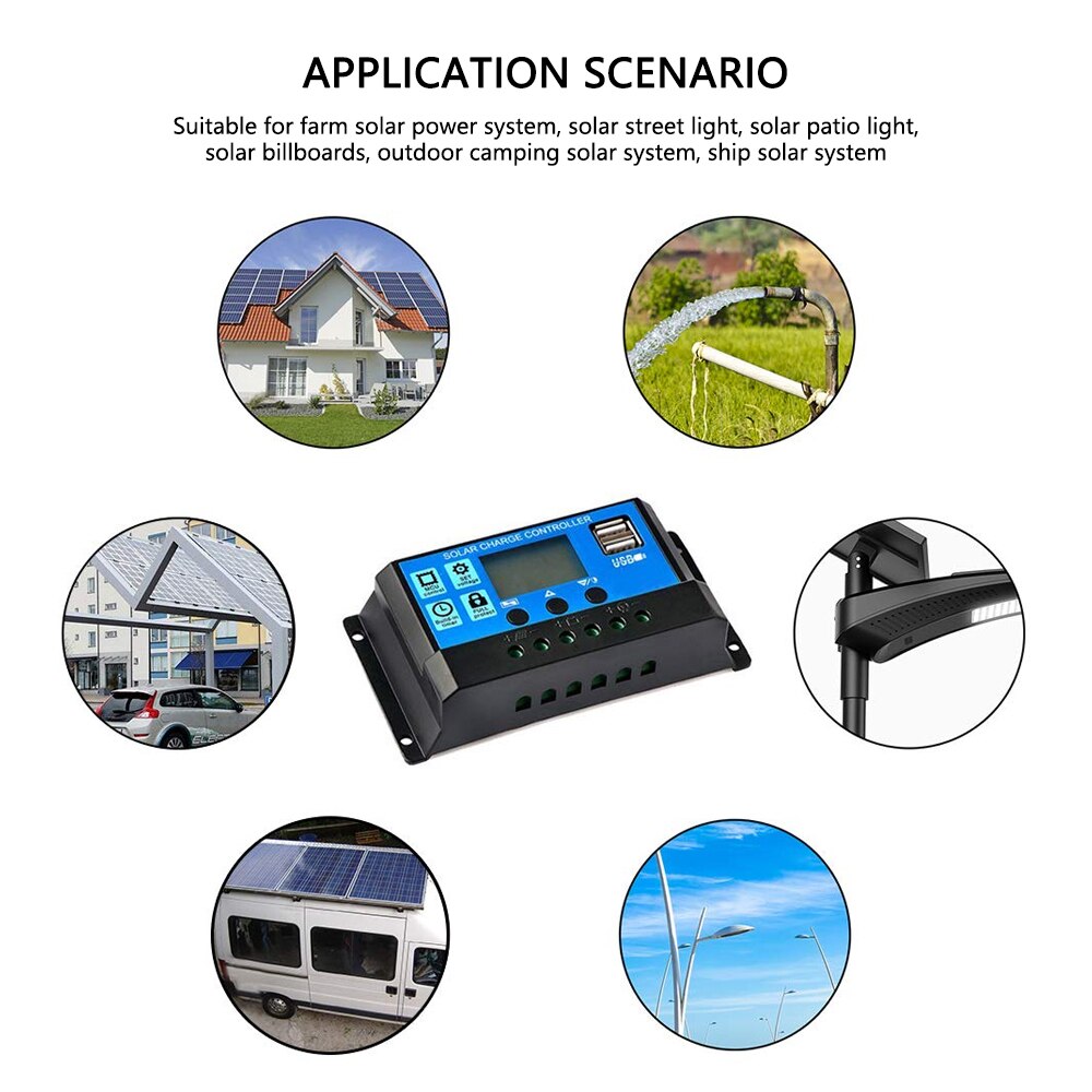 Solar Mppt 10A Solar Pwm Charger Controller Dual Usb Lcd Display 12V 24V Zonnepaneel Accu Laadregelaar controllers