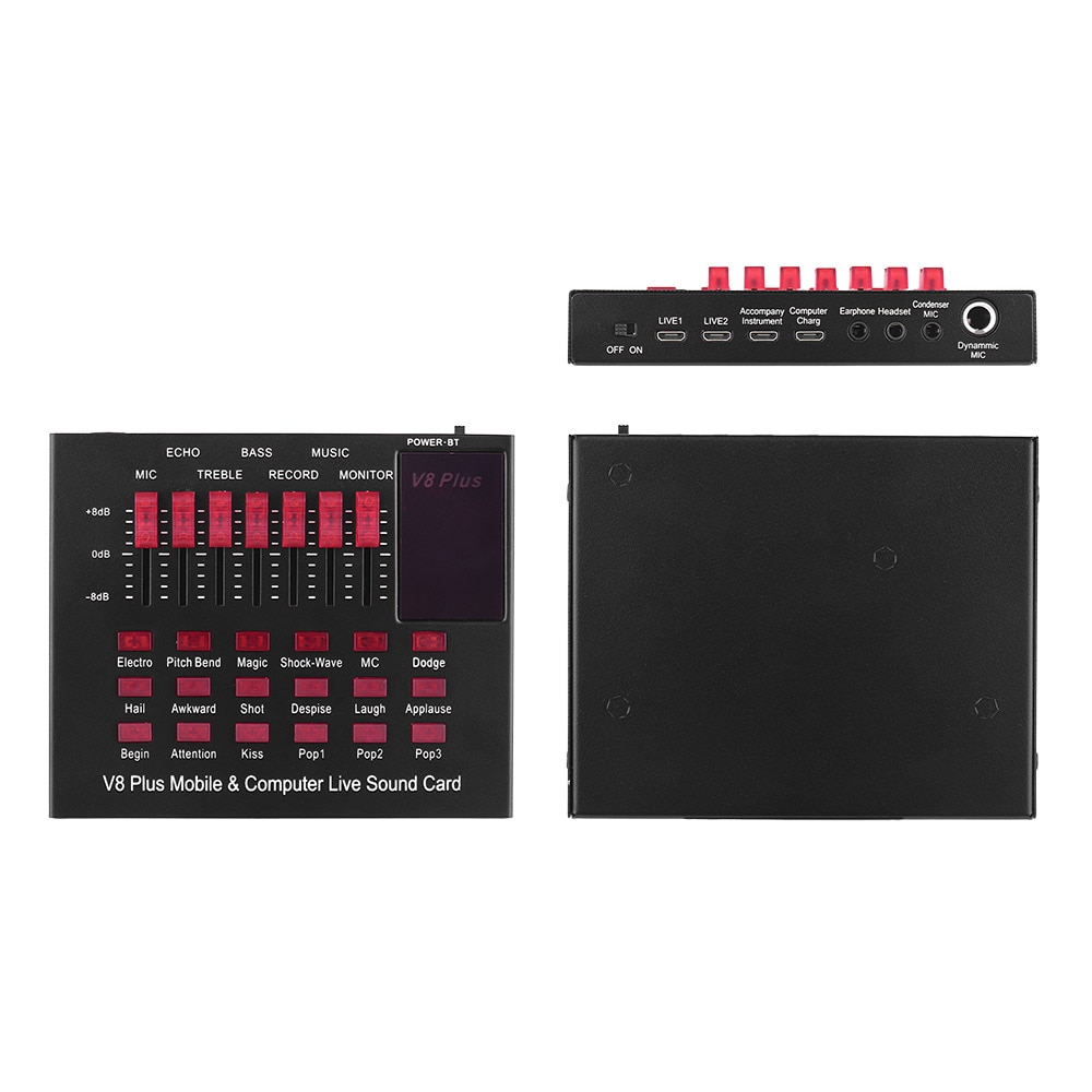 Multifunctional Mobile & Computer Sound Card USB Audio Interface with Multiple Sound Effects BT Connection for Music Recording