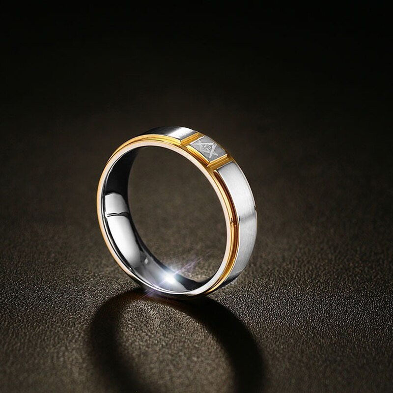 Mäns frimurarring guld & silver färg rostfritt stål ring för män punk smycken hane 6mm