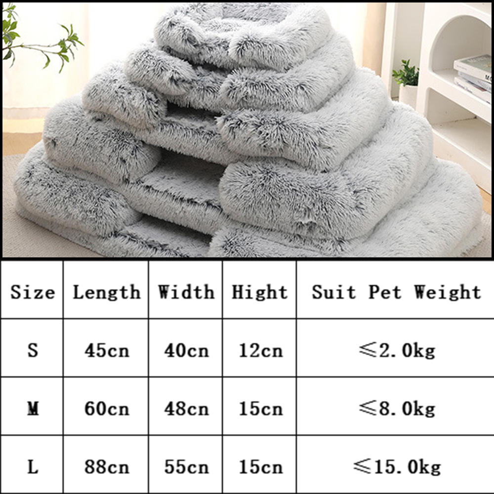 Winter Thickened Washable Removable Plush Fluffy Pet Bed for Large Medium Dogs Cats, Rectangular & Square Dog Bed Mat Cushion