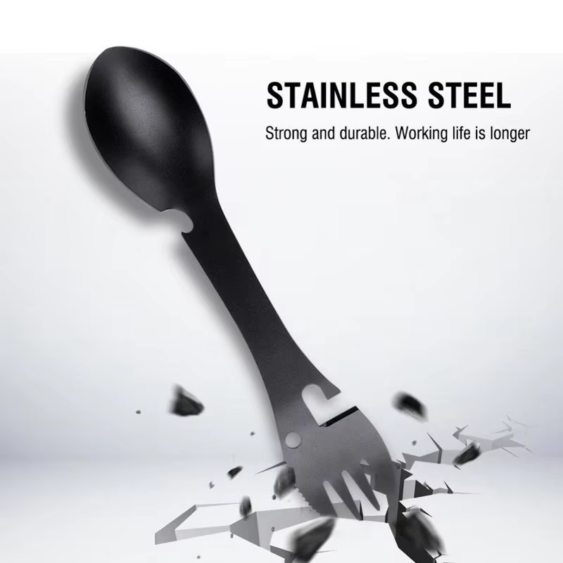 5-in-1 kampeergereedschap voor buiten | Multifunctionele EDC-kit (vork/mes/lepel) | Gereedschap voor fles- en blikopener