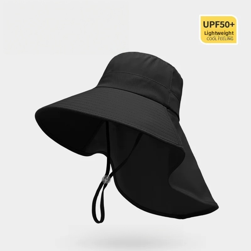 na wolnym powietrzu słońce wiaderko kapelusz dla kobiet Dziewczęcy kapelusz wędkarski Kapelusz z szerokim rondem i osłoną szyi 50+ UPF Ochrona safari czapka: czarny