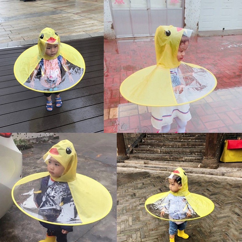 Cartoon Duck Rain Hat Foldable Children Raincoat Umbrella Cape Cute Rain Coat Cloak Universal for Boys Girls