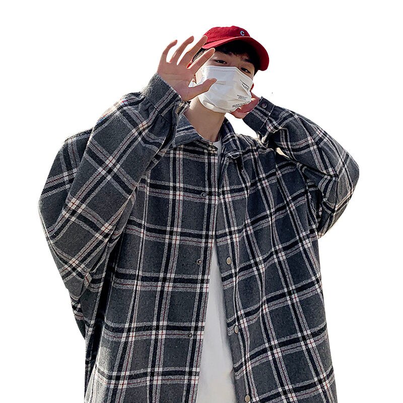 Ylleskjorta herr retro casual yllejacka herr streetwear lös kort yllerock herr tjock långärmad skjorta