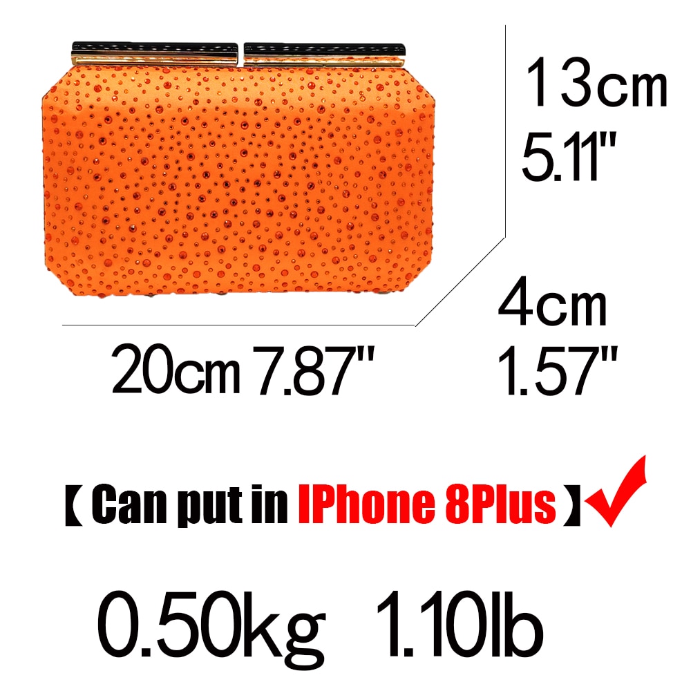 Boutique De FGG Oranje Crystal Vrouwen Evening Clutch Bag Metalen Frame Acryl Sluiting Bruiloft Banket Keten Schoudertas Handtas