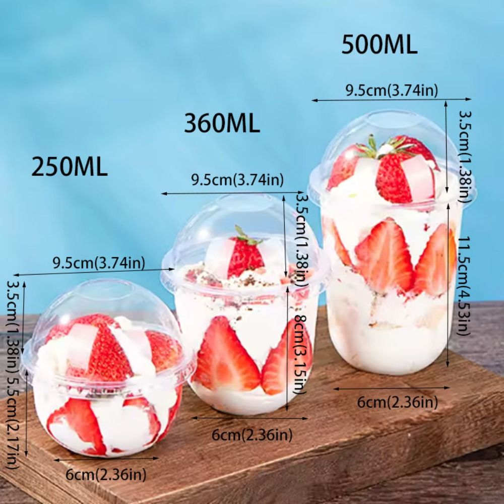 50pcs 250/360/500ML Disposable Cake Cup Transparent U Shaped Ice Cream Cup with Dome Lid Plastic Dessert Cup Business
