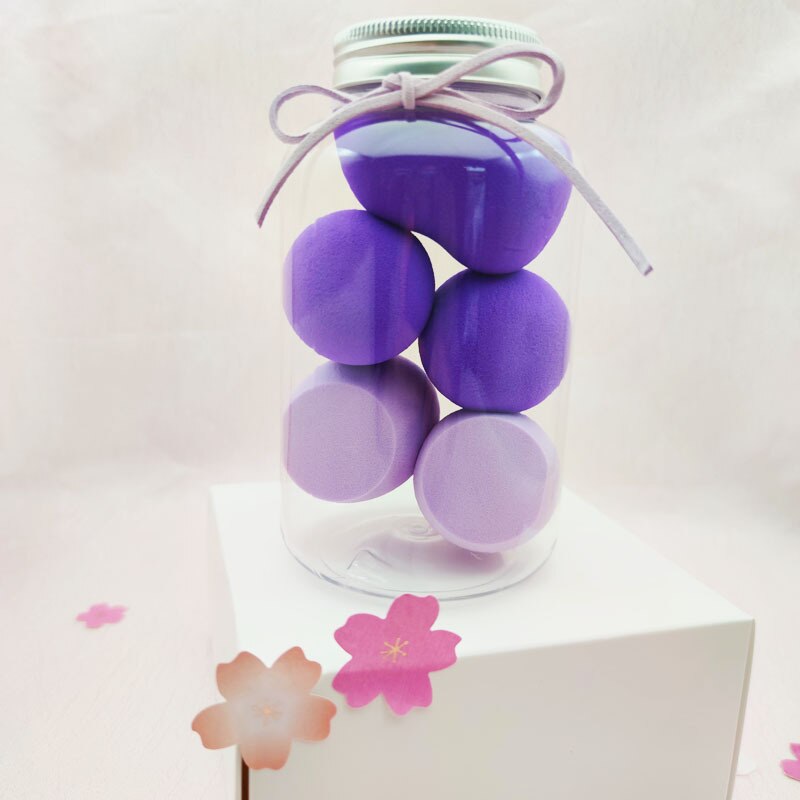 5pcs/jar beauty sponge cosmetic makeup sponges foundation puff red velvet make up 2 drops water 2 oblique cuts 1 gourd shape: Fragrant purple taro