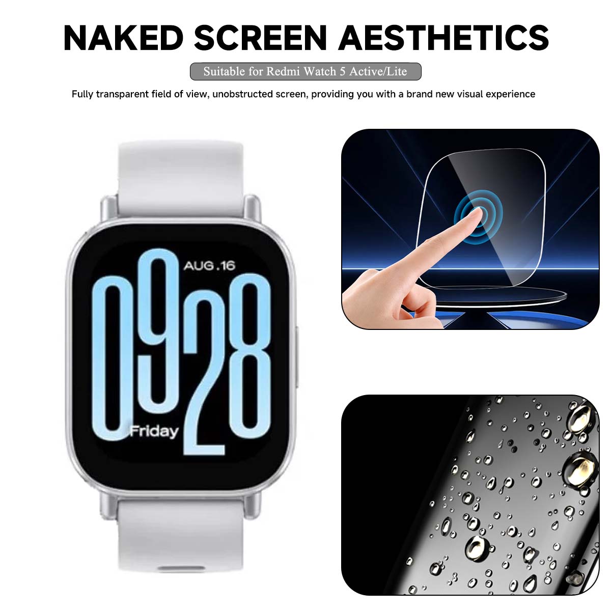 Protector de pantalla antiarañazos para Redmi Watch 5, película protectora de vidrio templado activo para Xiaomi Redmi Watch 5 Active Lite