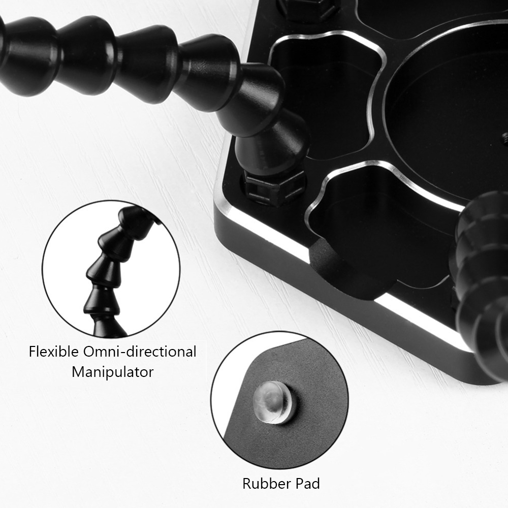 Helping Hands Soldering Third Hand PCB Tool with 6 Flexable Arms Light Rotatable Clips and Stable Desk Clamp Base for Soldering