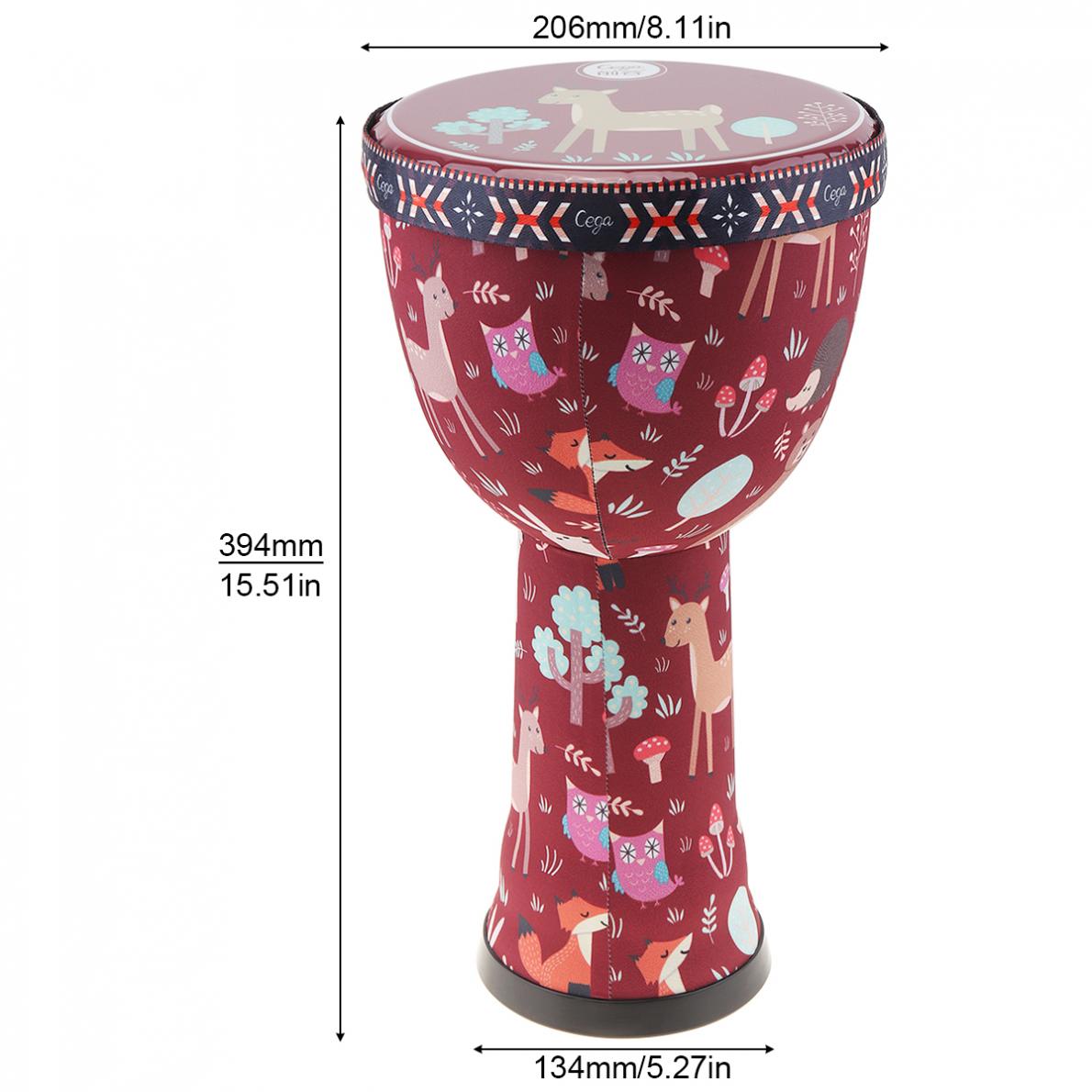 Tambor Djembe africano de 8 pulgadas, barril ABS, piel de PVC, ligero, tambor de mano para niños para principiantes/actuaciones
