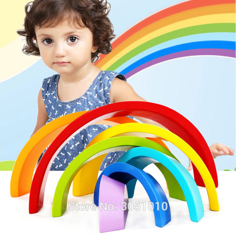 Wooden Building Blocks - Rainbow Activity Set - Early Education Toy - Toddler Learning Blocks