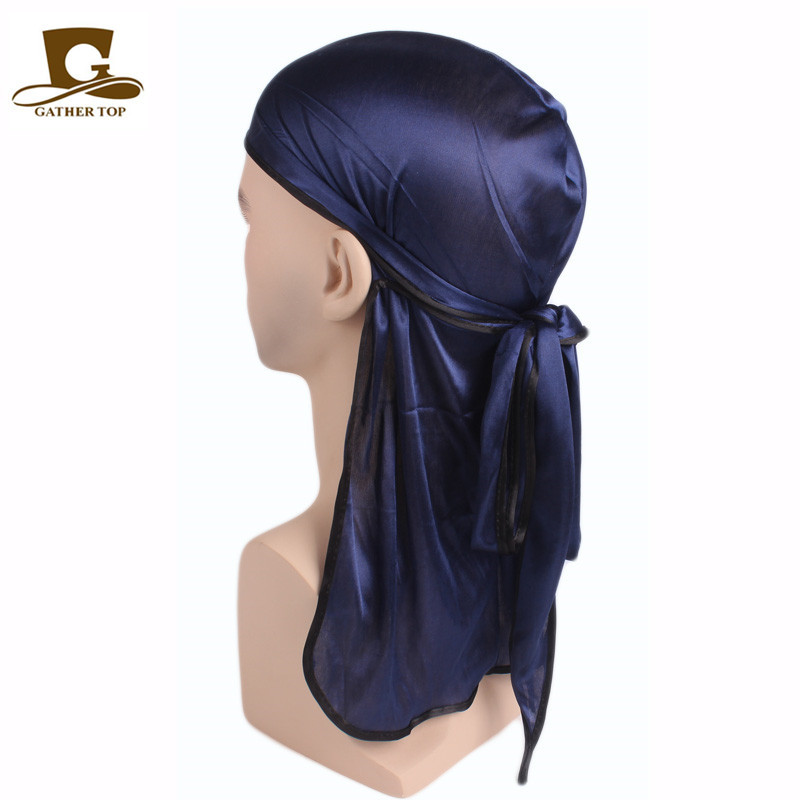 Unisex hombres mujeres satén transpirable Bandana sombrero sedoso Durag doo du trapo diadema de cola larga: Oro