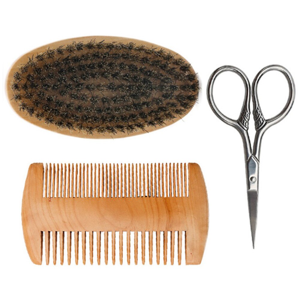 Hårsaks til frisører barber skæg børste skæg kam kit frisør saks træ skæg pleje sæt #0603