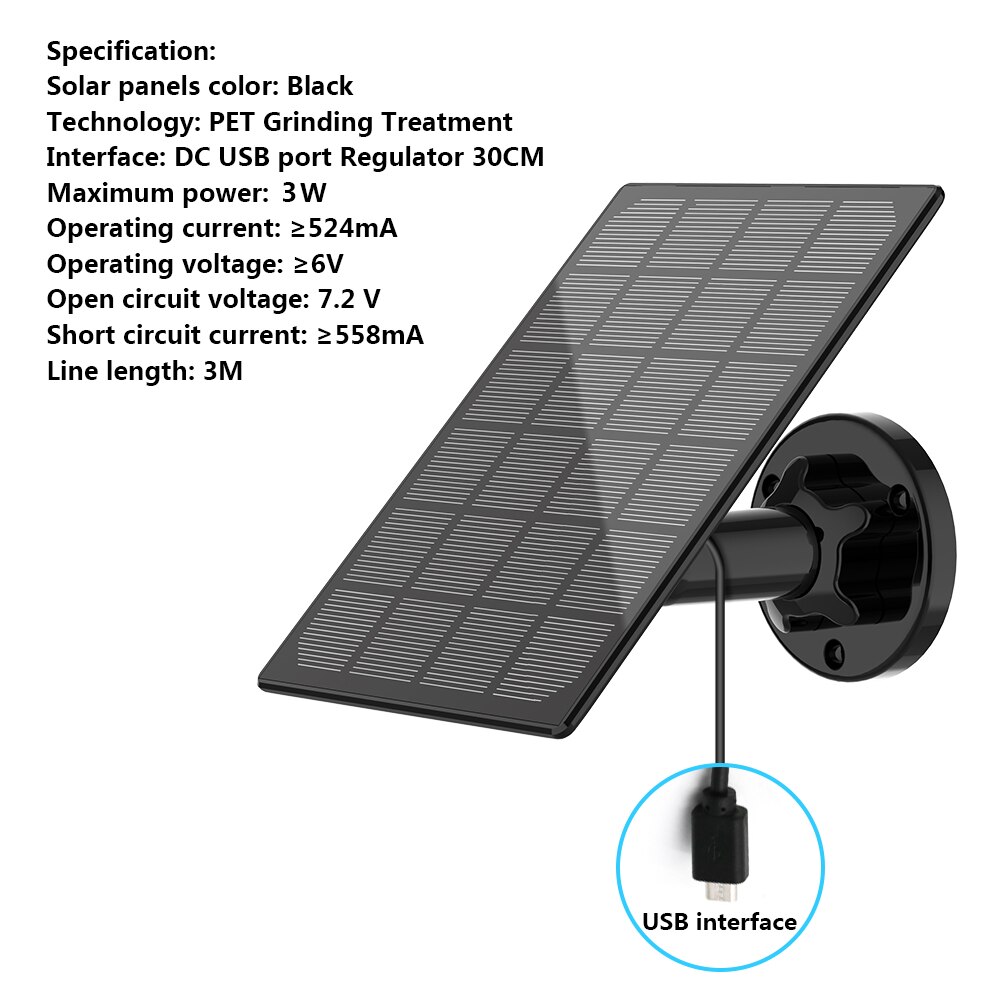 HFWS – panneau solaire pour caméra de Surveillance extérieure IP WiFi, 3 mètres, Rechargeable