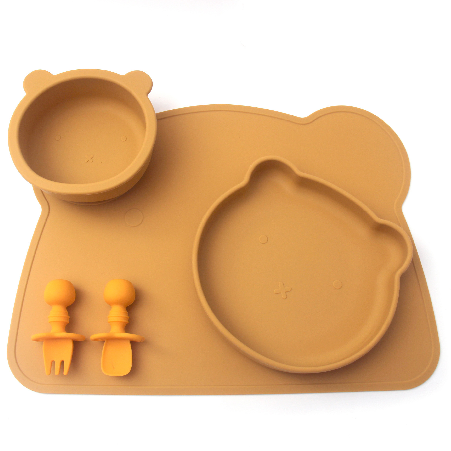 Babyvoeding Kom Plaat Lepel En Vork Set Food Grade Siliconen Antislip Baby Siliconen Servies Bpa Gratis Siliconen kauwen Gerechten: yellow