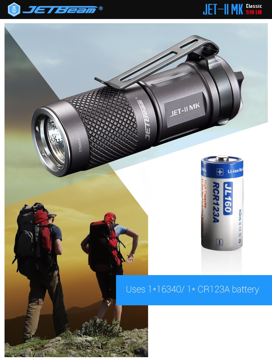 JETBeam II MK lampe de poche Led XP-L salut 510Lumens torche à main lanterne accessoires