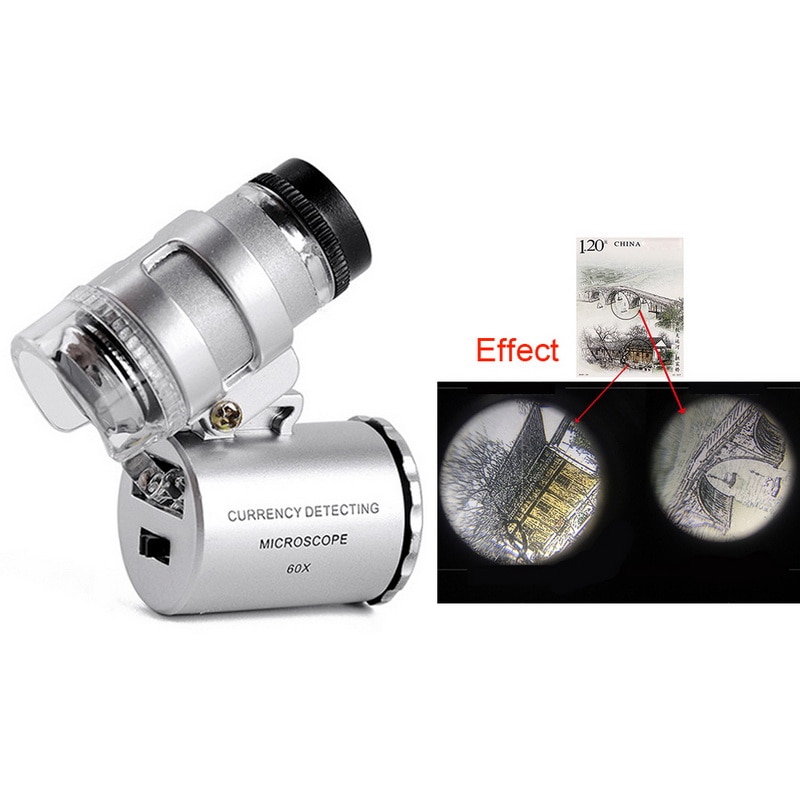 60X Mini Microscoop Vergrootglas Met Led Uv Licht Pocket Sieraden Vergrootglas Juwelier Loupe Zoom Tool 1Pcs