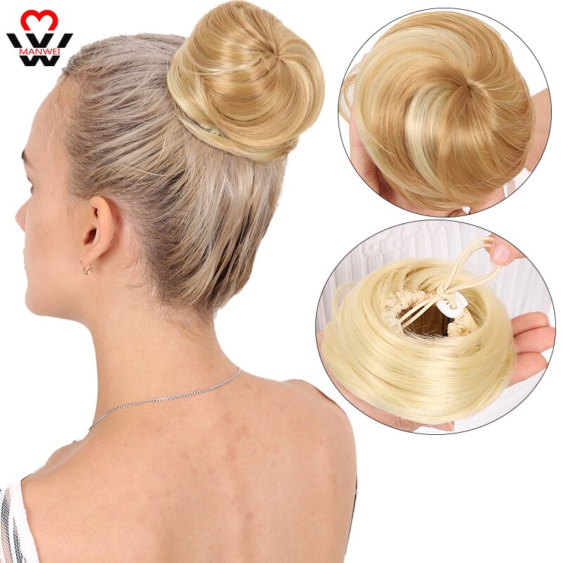 MANWEI femmes beignet Chignon synthétique droite élastique élastique élastique cheveux Chignon perruque boule cheveux Chignons rouleau queue de cheval postiches