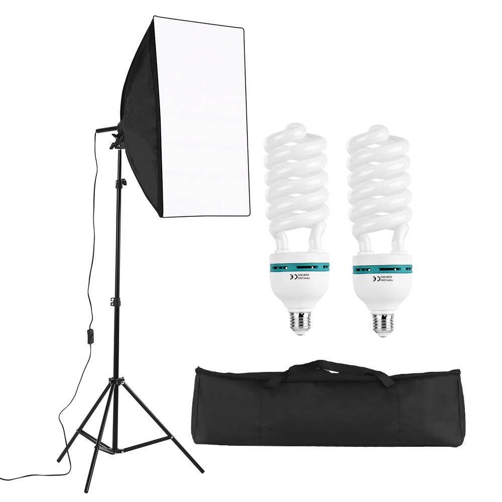 Studio Photography Light Kit Including 50*70cm Softboxes with 150W 5500K Light Bulbs Light Stand Carry Bag