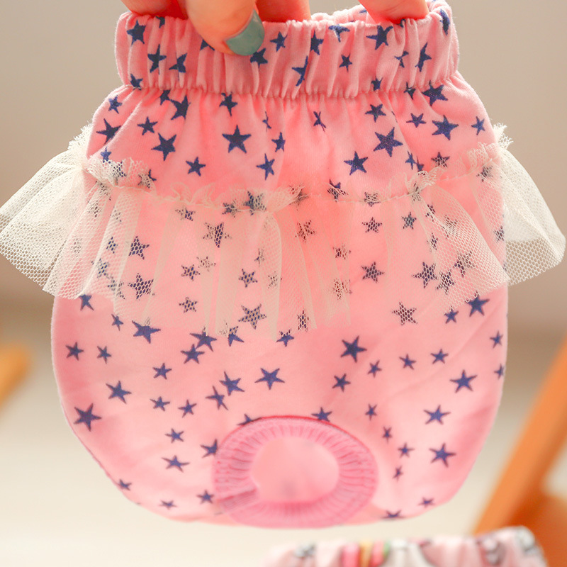 Zmywalna higiena psów spodenki pas piersiowy spodnie pieluchy z marszczeniami i śliczne nadruki kobiece podkładka dla psa robić Yorkov pitbull buldog: różowy / XS