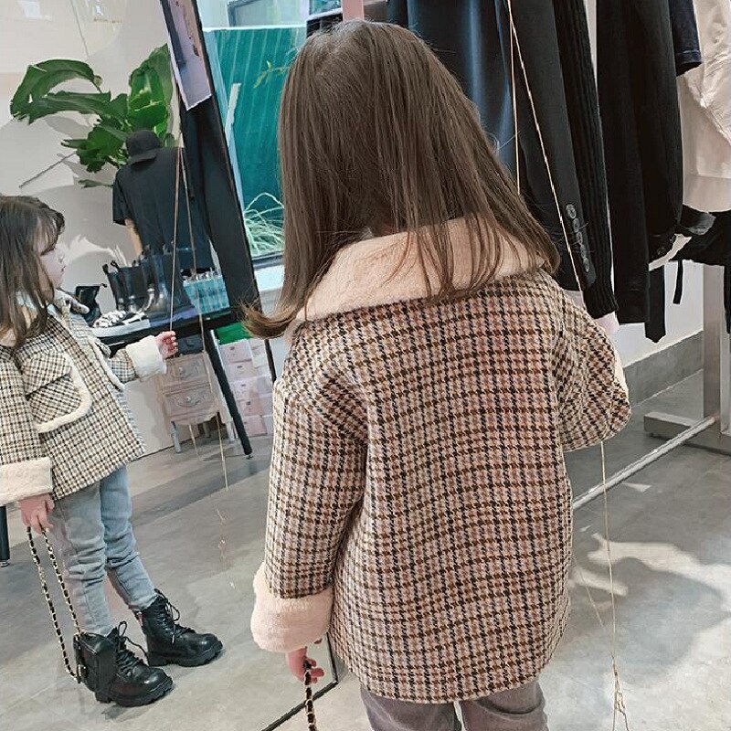 Jas Meisje Met Plaid Wol Kraag En Katoen Zware Jas Jas Meisjes Winterjas Kid Jas