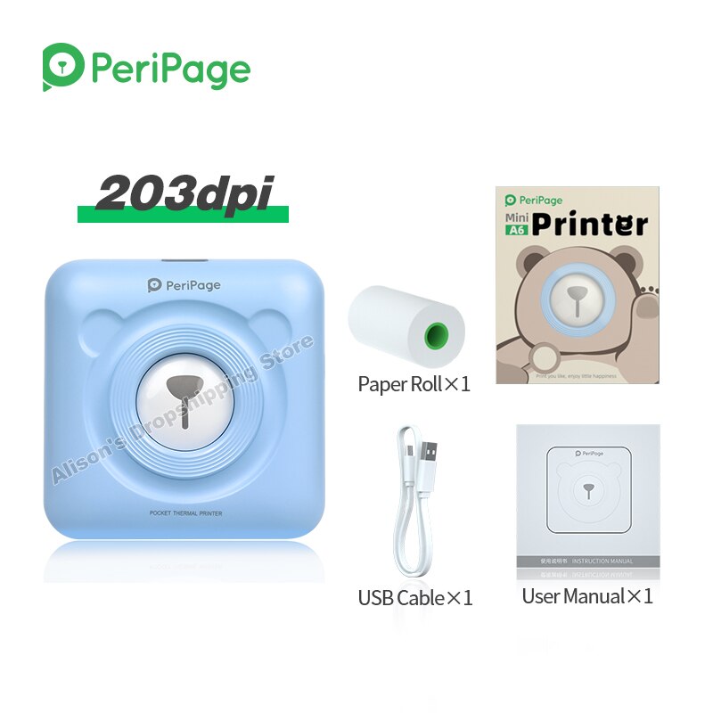 Thermal Printer Notes Sticker Label Printer 58mm mini Bluetooth Wireless Photo Mobile Phone Printer Peripage: Blue Printer