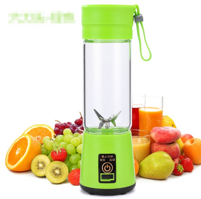 Portable USB Electric Fruit Juicer Handheld Vegetable Juice Maker Blender Rechargeable Mini Juice Making Cup With Charging Cable: 6 blades / Light Green
