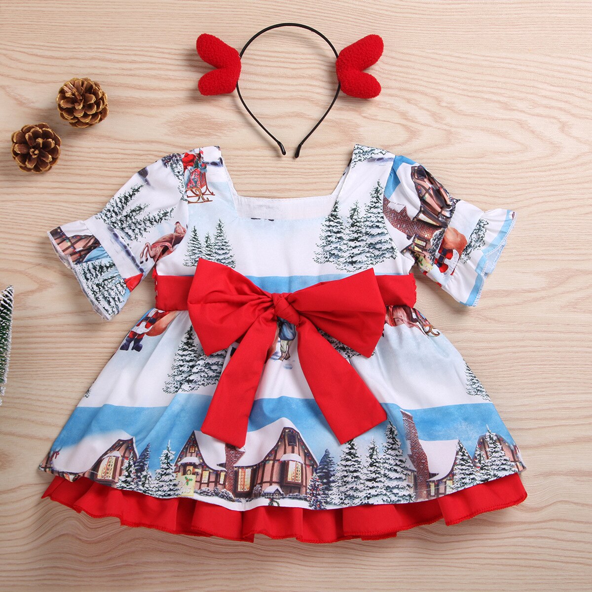 Christmas Princess Dress Toddler Girls Outfits Kids Baby Girl Bowknot Party XMAS Gown Formal Dress Costume Children Santa
