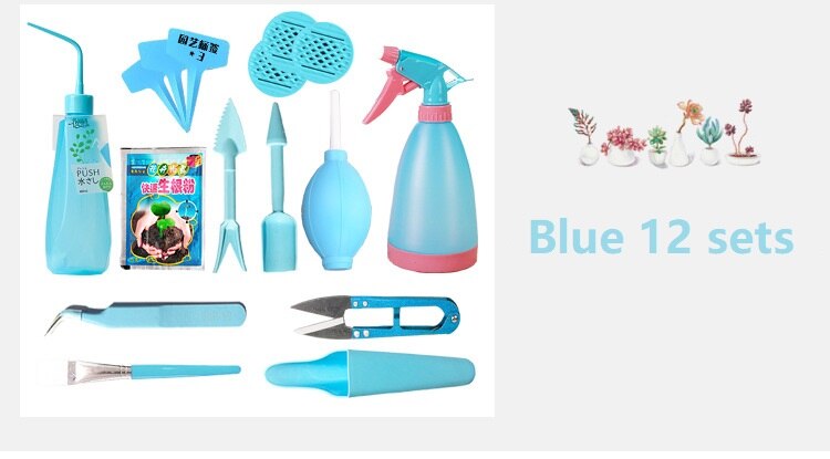 Bouteilles d'arrosage plantes miniatures | Mini ensemble d'outils à main de jardinage multifonctions plantes succulentes, outils de jardinage: Blue 12pcs