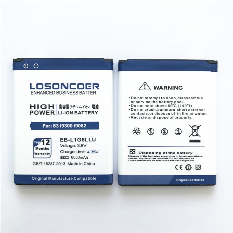 LOSONCOER 100% Original para Galaxy EB-L1G6LLU, para Samsung S3, batería i9308 i9305 i9301 i9082 i9080 i9128E i9060 i9300