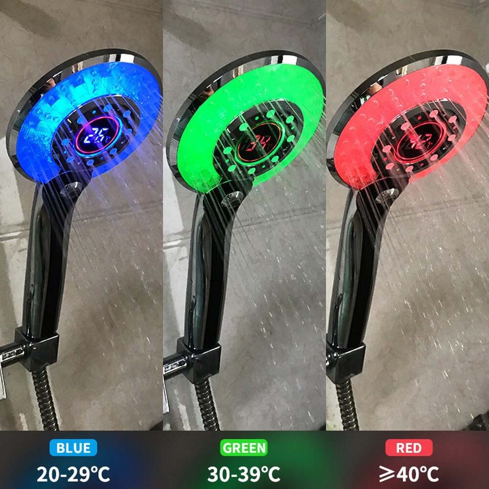 Led-duschhuvud digital temperaturkontroll duschspruta лейка для душа 3 sprutläge vattenbesparande duschfilter chuveiro: Klar