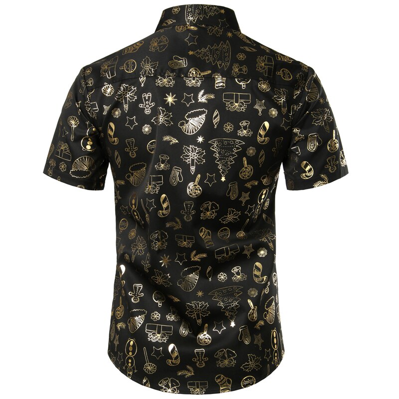 Zwarte heren kerstoverhemd casual slim fit kerstprint heren overhemden korte mouwen overhemd met knoopjes chemise heren top blouses