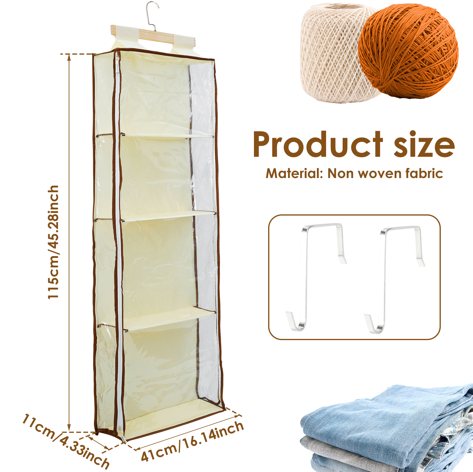 Organizador sobre la puerta con 4 bolsillos grandes, organizador de tejido de gran capacidad, almacenamiento con cremallera, bolsa colgante de felpa/hamaca para juguetes: Negro