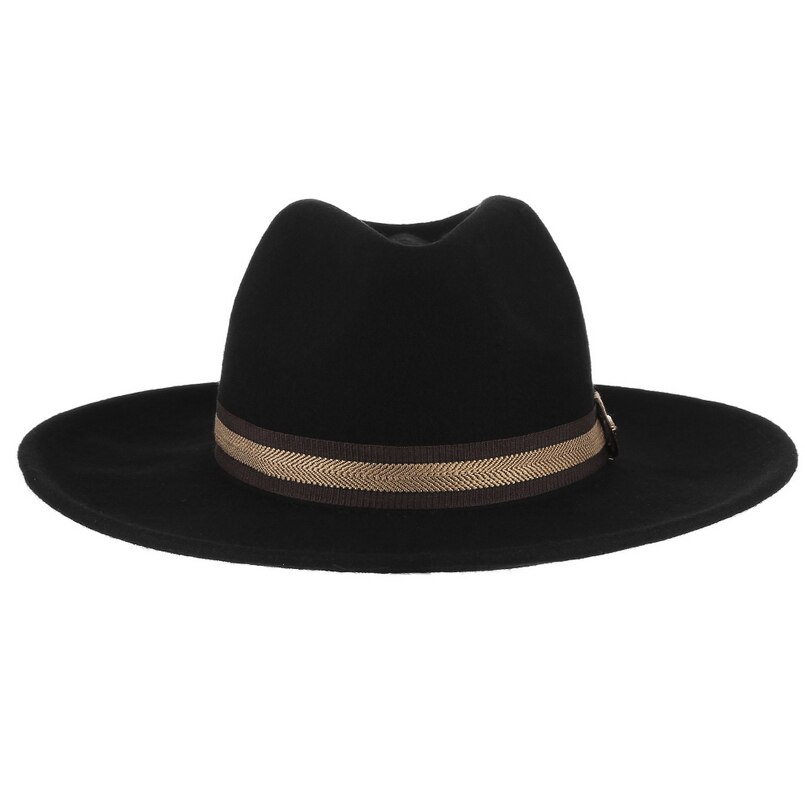 Gemvie wide brim 100%  uldfilt mænd fedora hat med band panama stil vinter hat jazz cap til kvinder gentleman