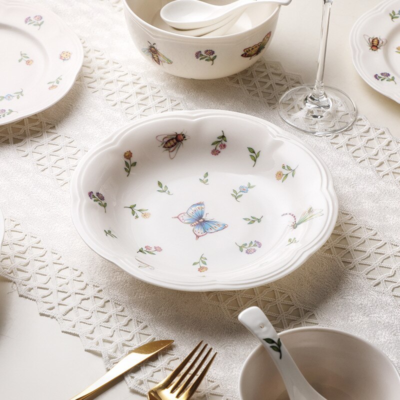 Plantenservies insectenpot theepot gouden rand koffiekopje afternoon tea verguld dessertbord holle deksel
